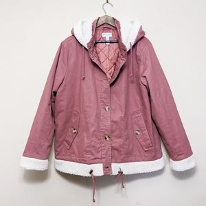 Arizona pink coat with sherpa trim
